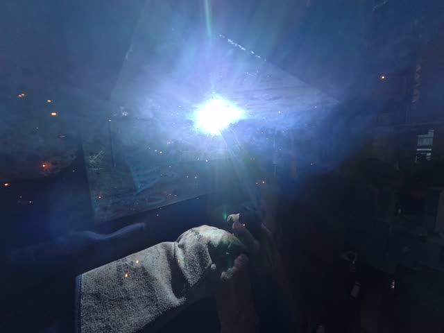 Welding a metal plate, recorded from the worker’s point of view.