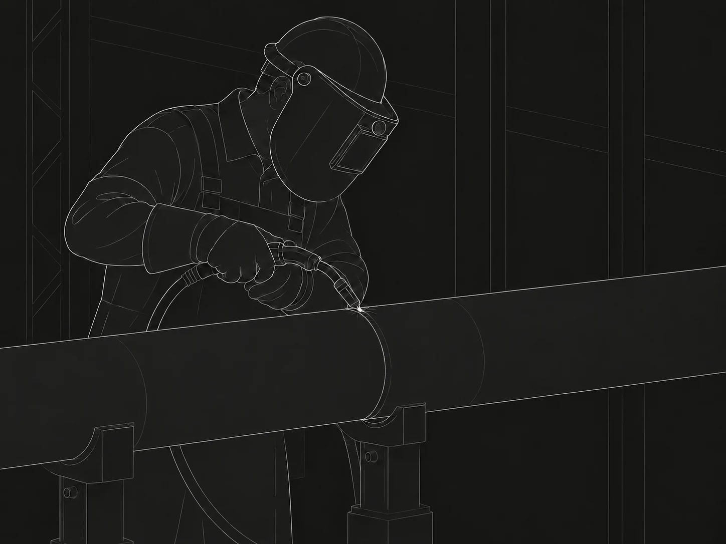 Close view of pipe welding, recorded from a small camera integrated into the welding face shield.