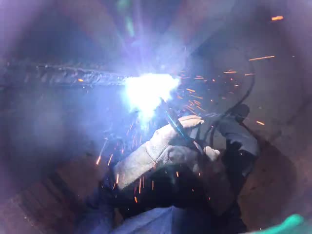 Arc welding, recorded from the worker’s point of view.