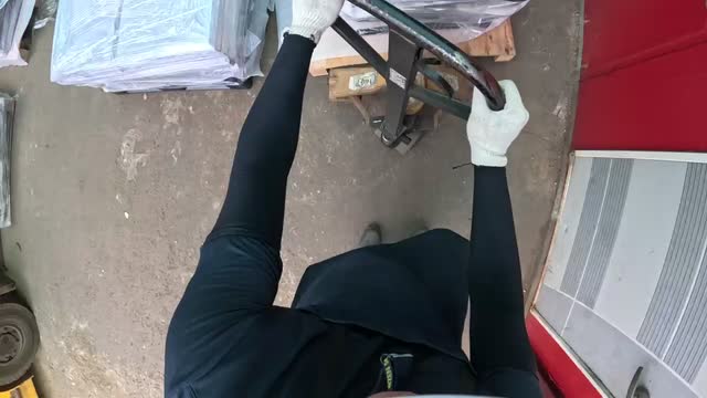 Pallet jack handling, recorded from the worker’s point of view.